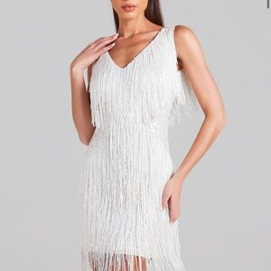 Nadine Merabi Elegant White Fringe Dress